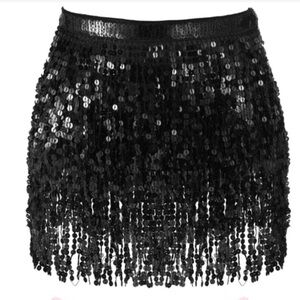Black Mini Skirt with Sequins and Fringe for Cocktail